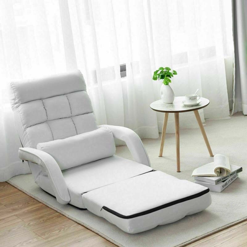 Foldable Massage Floor Chair Recliner, Single Lazy Sofa with Ergonomic Armrest, Adjustable 5 Backrest Position & Detachable Mat