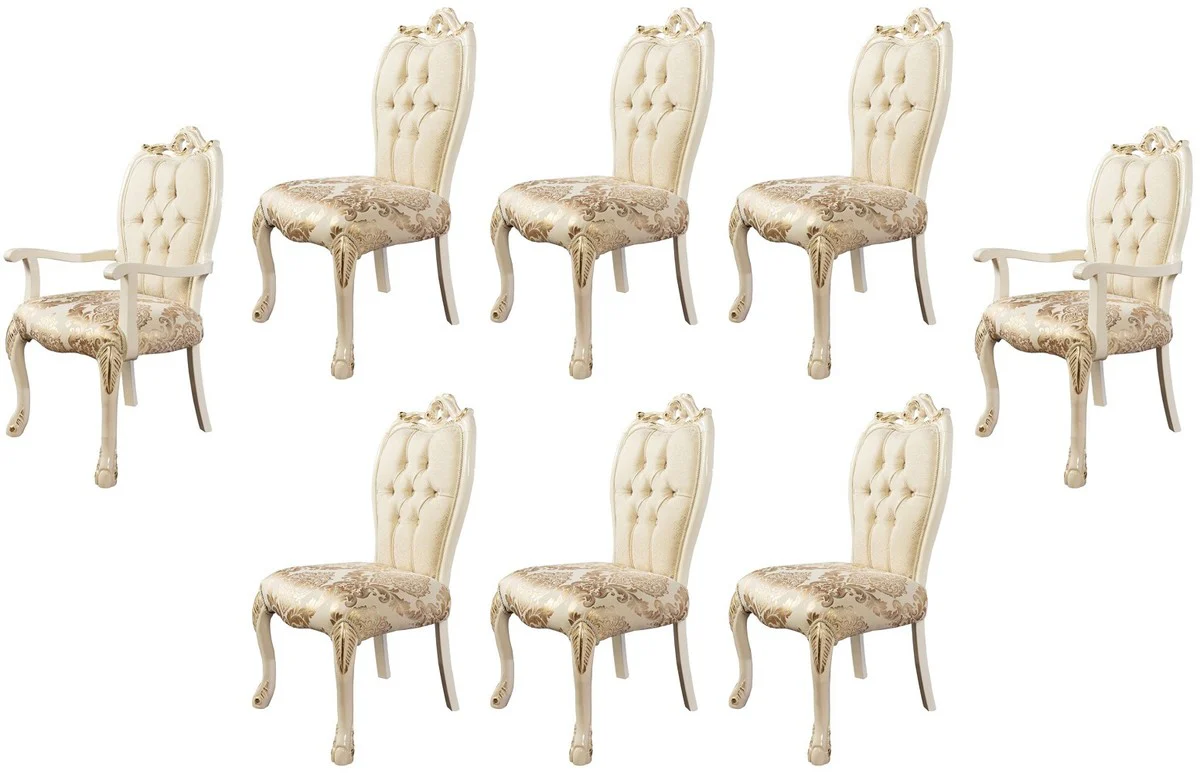 Luxury Baroque Dining Room Chair Set of 8 White / Gold - Magnificent Baroque Style Kitchen Chairs - Baroque Style Furniture - Luxury Dining Room Furniture in Baroque Style - Baroque Dining Room Furniture