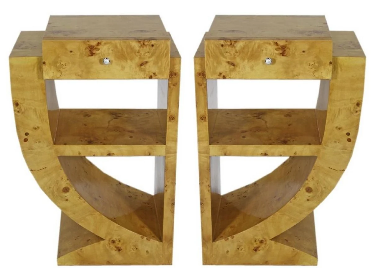 Art Deco side table set light brown 50 x 40 x H. 75 cm - root wood side tables with drawer - bedside tables - luxury quality