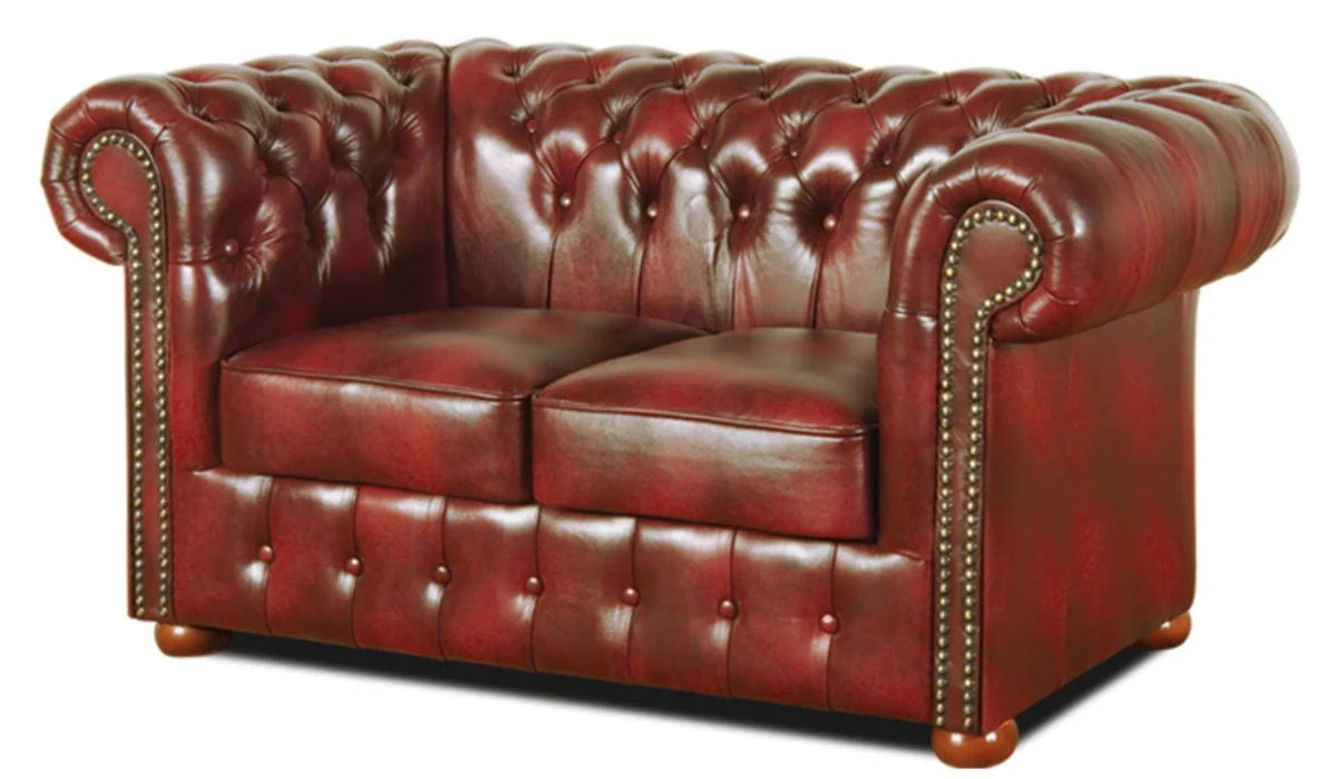 Chesterfield genuine leather 2-seater sofa wine red 160 x 90 x H. 78 cm - luxury collection