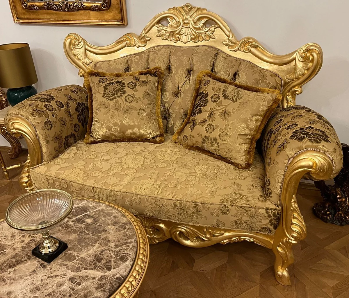 Pompöös by Luxury Baroque 2 Seater Sofa Gold Bouquet Pattern / Gold - Pompöös Baroque Sofa designed by Harald Glööckler - Baroque Furniture - Noble & Magnificent