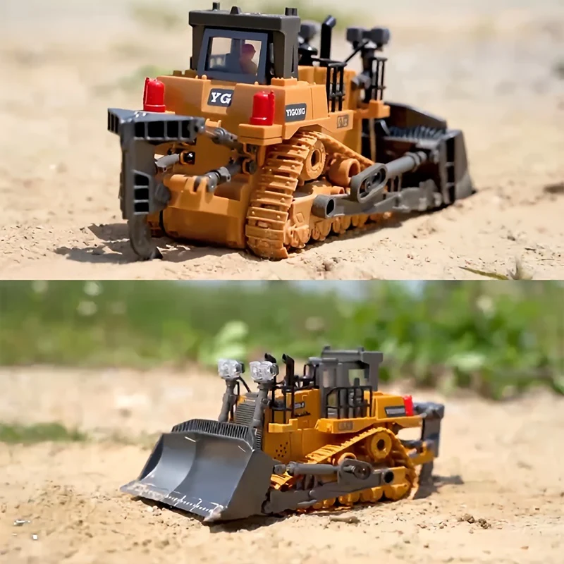 9-Kanal-Ferngesteuerter Bulldozer, 2,4-GHz-RC-Baufahrzeug-LKW-Spielzeug mit legierter Metallkappe, Lichtton, wiederaufladbare 2 Batterien für Jungen und Mädchen im Alter von 3 4 5 6 7 8 Jahren