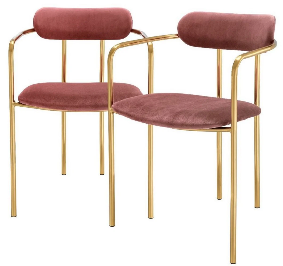 Luxury dining room chairs with armrests pink / gold 53 x 50 x H. 74 cm - kitchen chairs with elegant velvet fabric - dining room set - dining room furniture