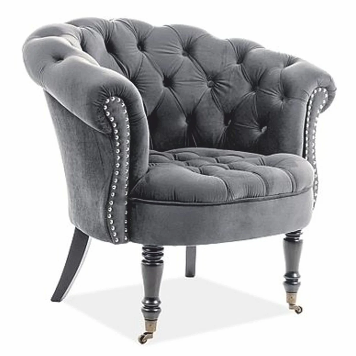 Luxury Chesterfield Velvet Armchair Gray / Black - Chesterfield Furniture