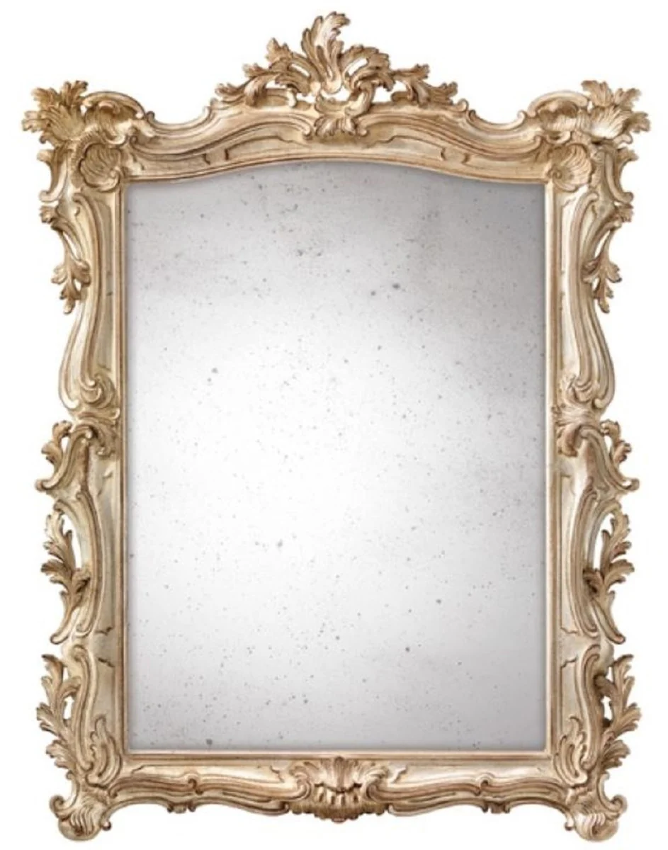 Luxury Baroque Mirror Cream White / Brown - Magnificent Italian Baroque Style Wall Mirror with Antique Mirror Glass - Luxury Furniture in Baroque Style - Baroque Furniture - Made in Italy