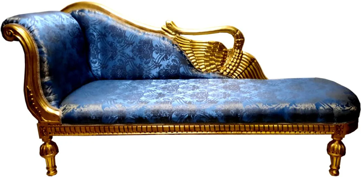 Baroque Chaise Longue Blue Pattern / Gold - Golden Wings - Antique Style Furniture