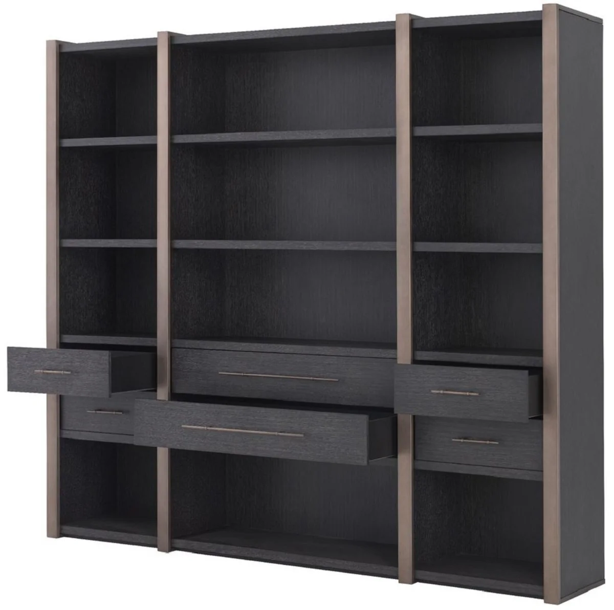 Luxury shelf cabinet with 6 drawers anthracite gray / bronze color 253 x 47 x H. 229 cm - bookcase - living room cabinet - office cabinet - luxury cabinet