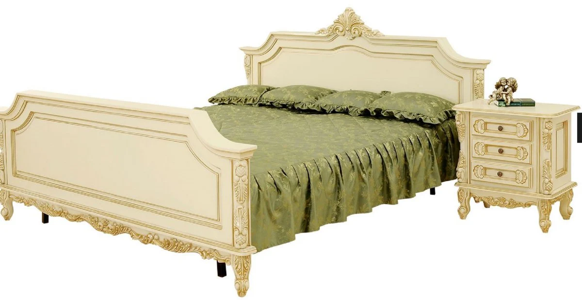 Luxury Baroque Double Bed Cream / Beige - Magnificent Solid Wood Bed - Luxury Bedroom Furniture in Baroque Style - Baroque Bedroom Furniture - Noble & Magnificent