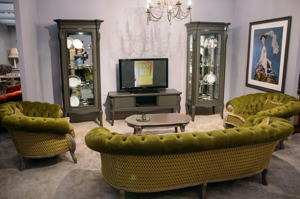 Luxury baroque display cabinet gray - magnificent solid wood display cabinet with glass door and glass shelves - handmade baroque furniture - noble and magnificent