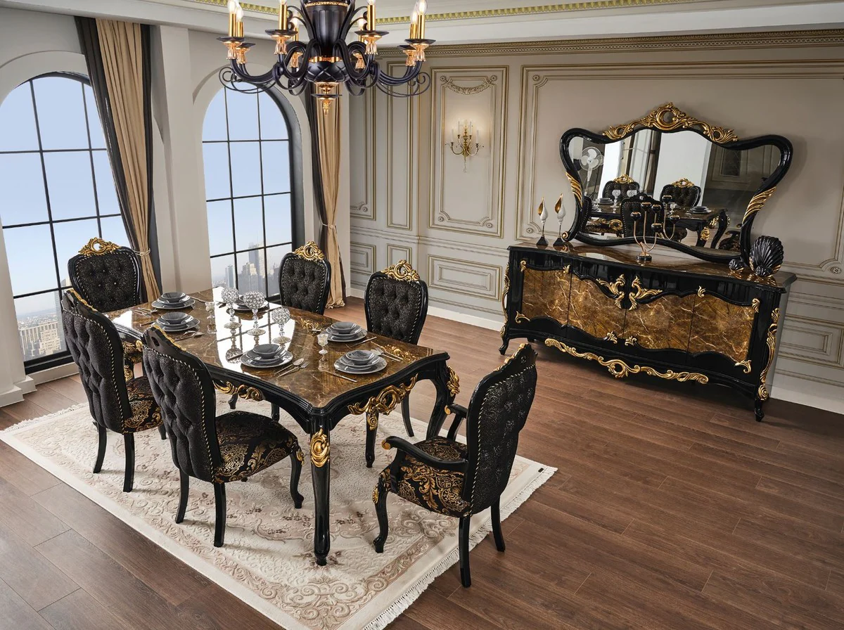 Luxury Baroque Dining Room Chair Set Black / Gold 54 x 50 x H. 117 cm - Kitchen Chairs Set of 6 - Baroque Dining Room Furniture - Noble & Magnificent
