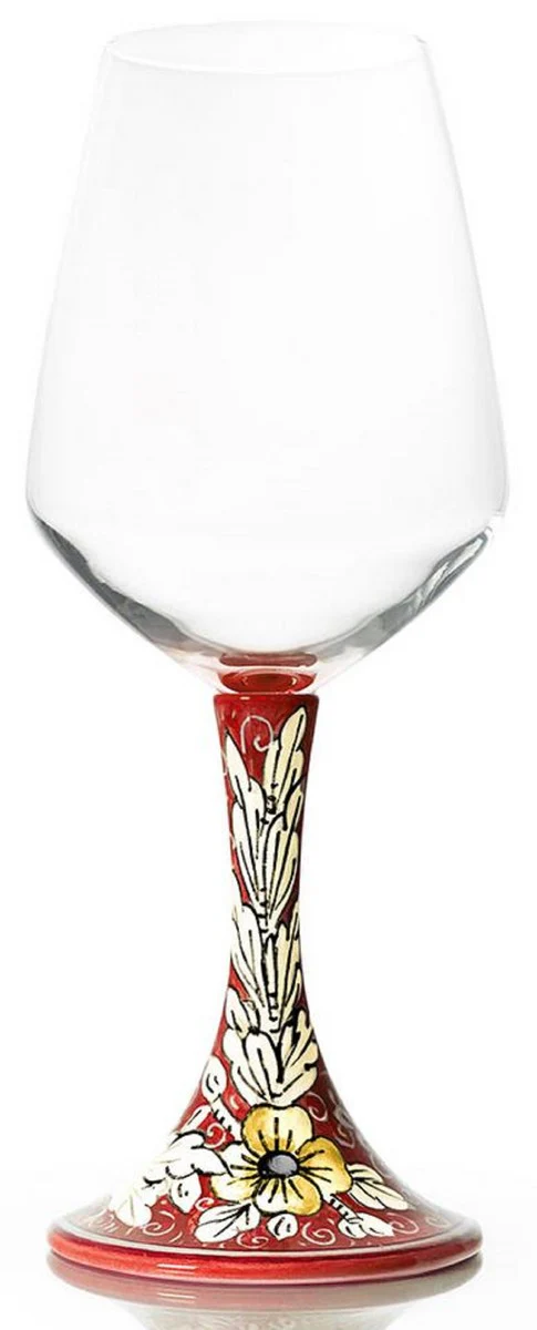 Luxury Ceramic Wine Glass Set of 6 Red / Multicolored H. 23.5 cm - Handmade & Hand-Painted Wine Glasses - Hotel & Restaurant Accessories - Luxury Quality - Made in Italy