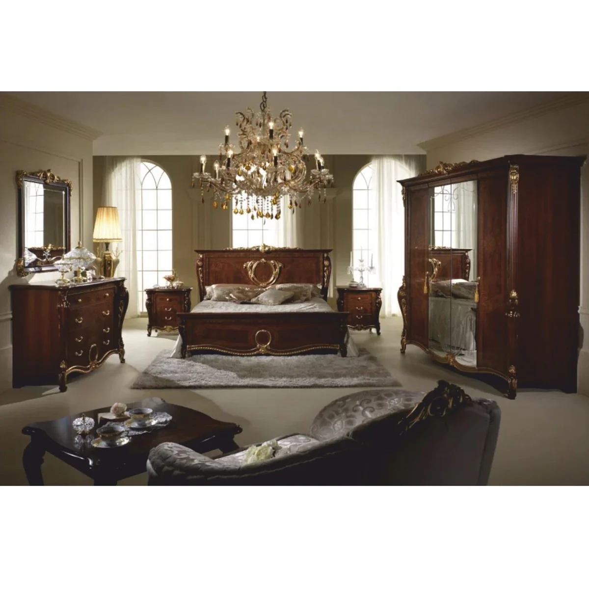 Luxury baroque night dresser with 3 drawers dark brown / gold - Made in Italy