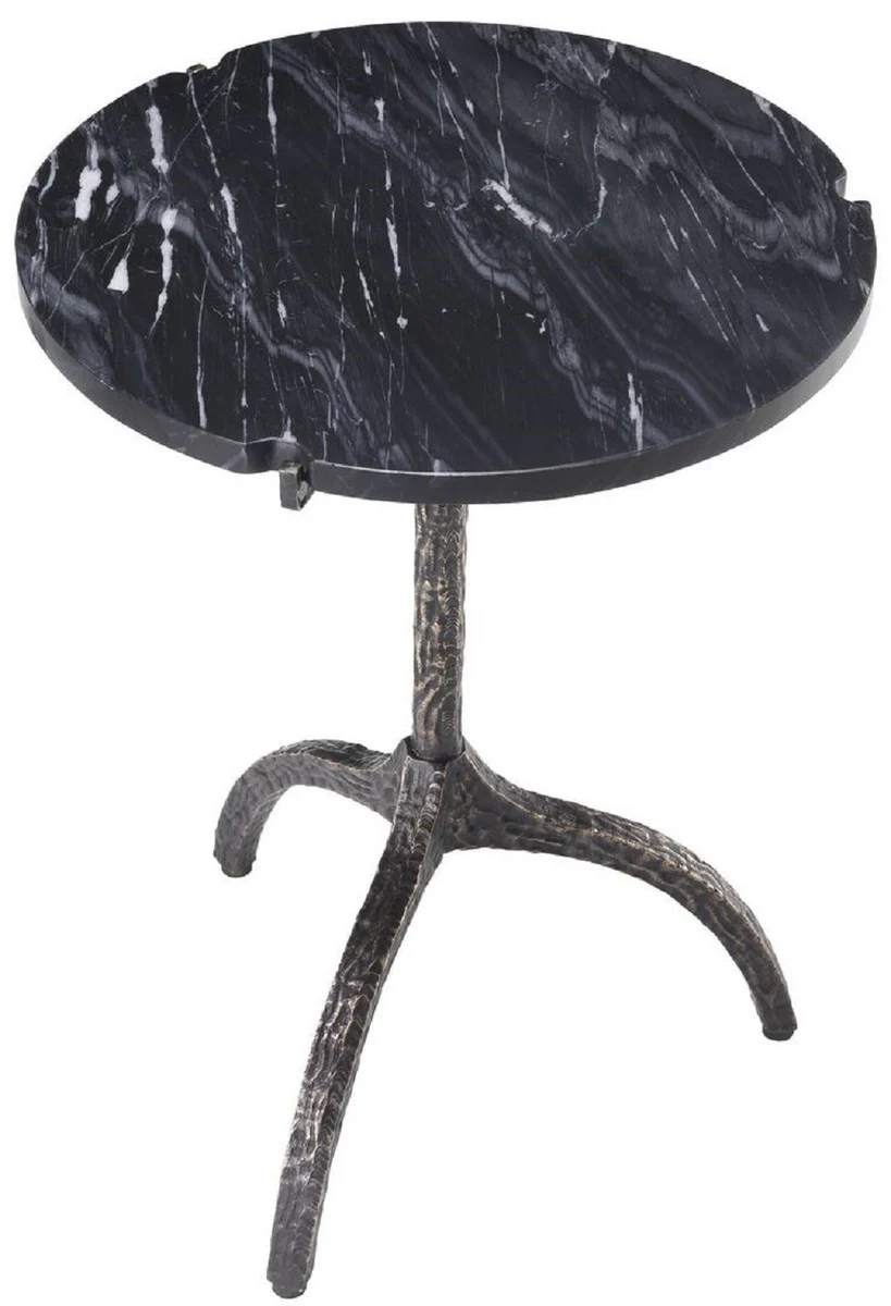 Luxury side table bronze / black Ø 45 x H. 58.5 cm - brass table with marble top - living room furniture - luxury furniture
