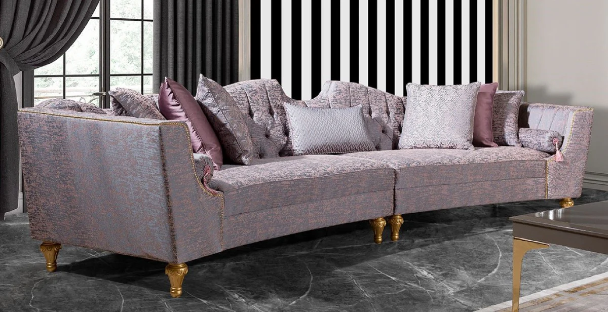 Luxury Baroque Sofa Pink / Silver / Gold - Curved Living Room Sofa - Hotel Sofa - Luxury Baroque Living Room & Hotel Furniture - Noble & Ornate