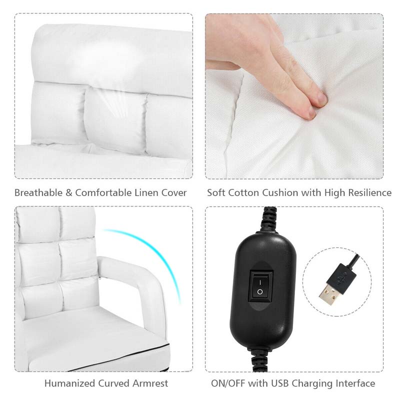 Foldable Massage Floor Chair Recliner, Single Lazy Sofa with Ergonomic Armrest, Adjustable 5 Backrest Position & Detachable Mat