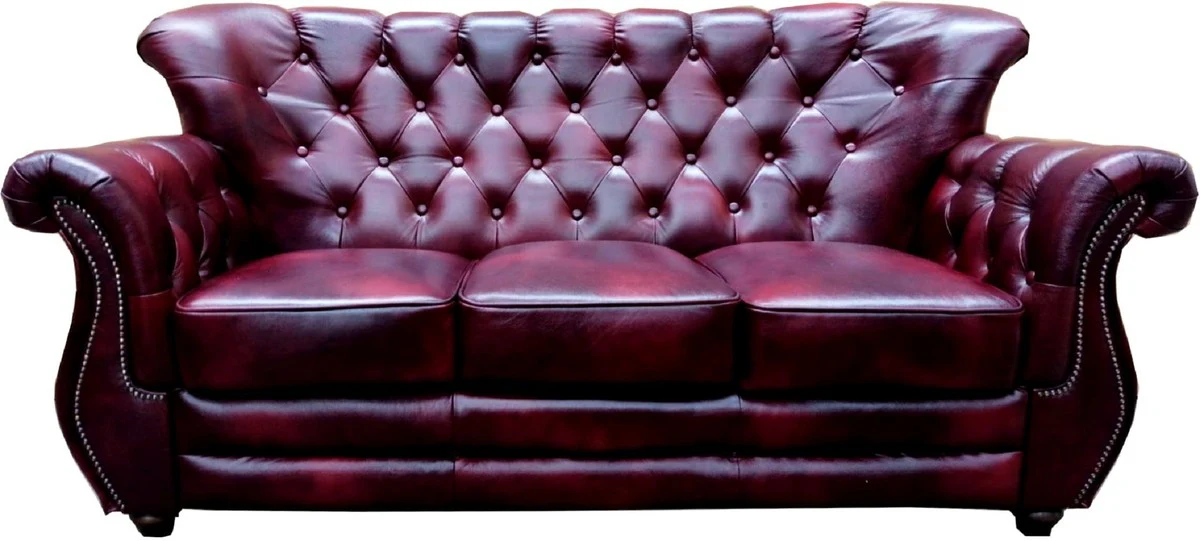 Luxury Chesterfield Leather 3 Seater Sofa Bordeaux Red - Genuine Leather Living Room Sofa - Chesterfield Living Room Furniture