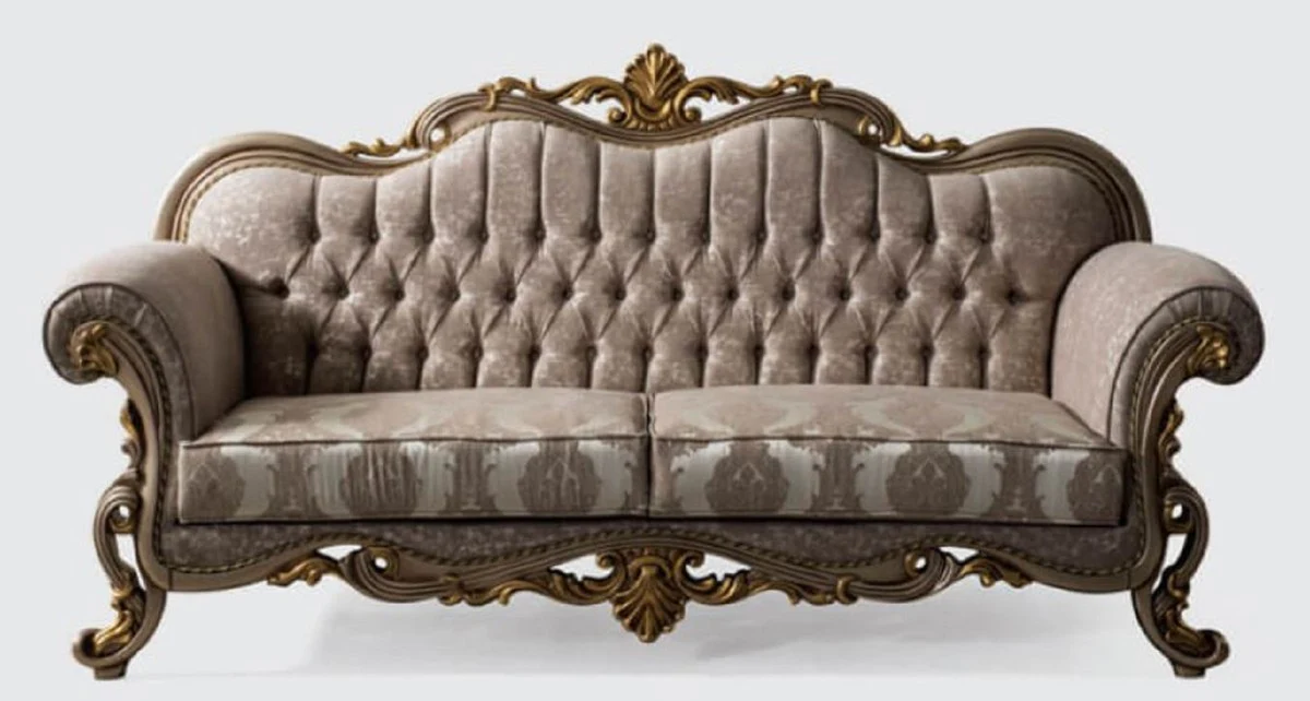 Luxury baroque sofa gray / silver gray / gold 235 x 85 x H. 120 cm - magnificent living room sofa with an elegant pattern - furniture in the baroque style