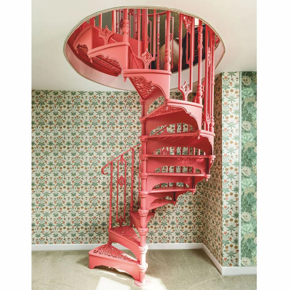 Baroque spiral staircase with railing on the left side pink H. 240 cm