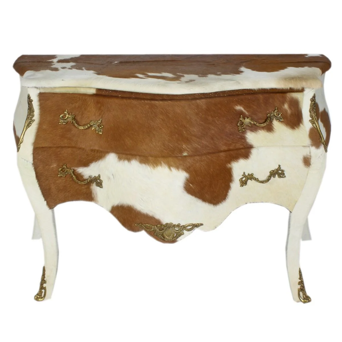 Baroque cowhide chest of drawers brown / white with brass-colored metal applications 120 cm - antique style furniture