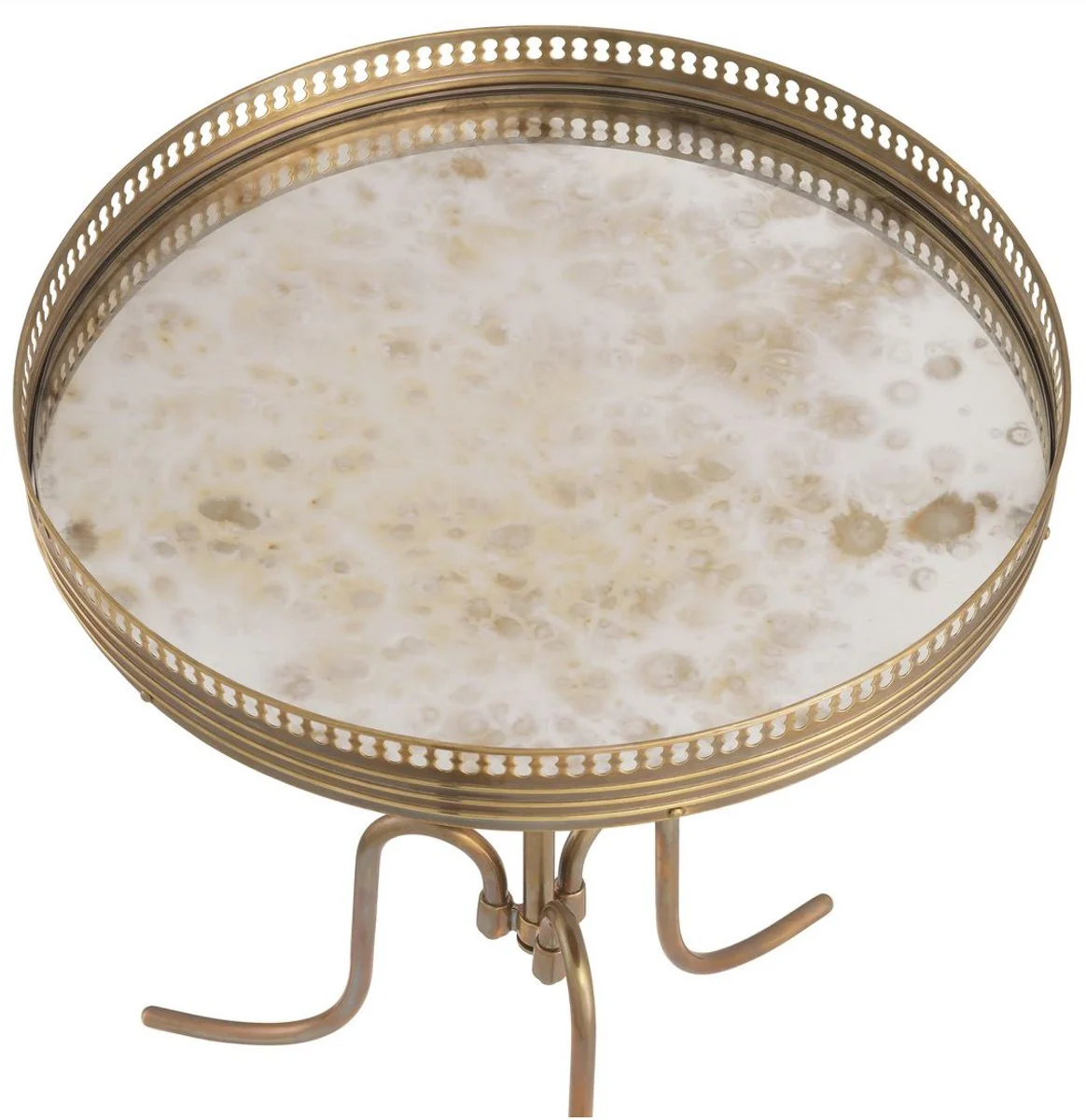 Luxury side table vintage brass Ø 46 x H. 56.5 cm - Round brass table with antique mirror glass - Living room furniture - Luxury furniture - Luxury furnishings - Luxury interior