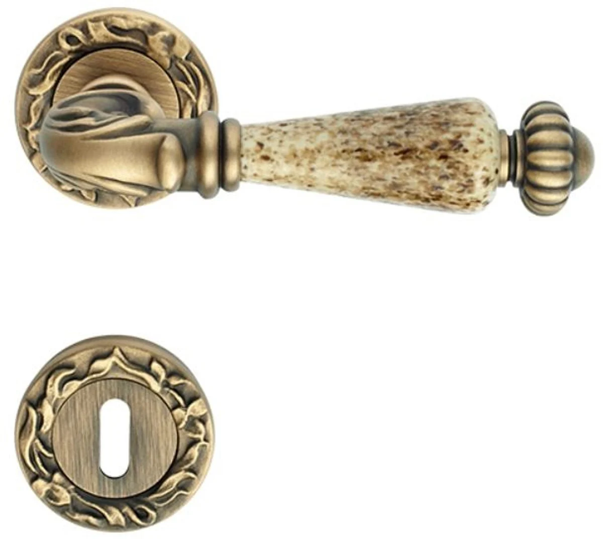 Baroque door handle set brass patinated 14.2 x H. 5.3 cm - Baroque style door handle set with elegant porcelain handle
