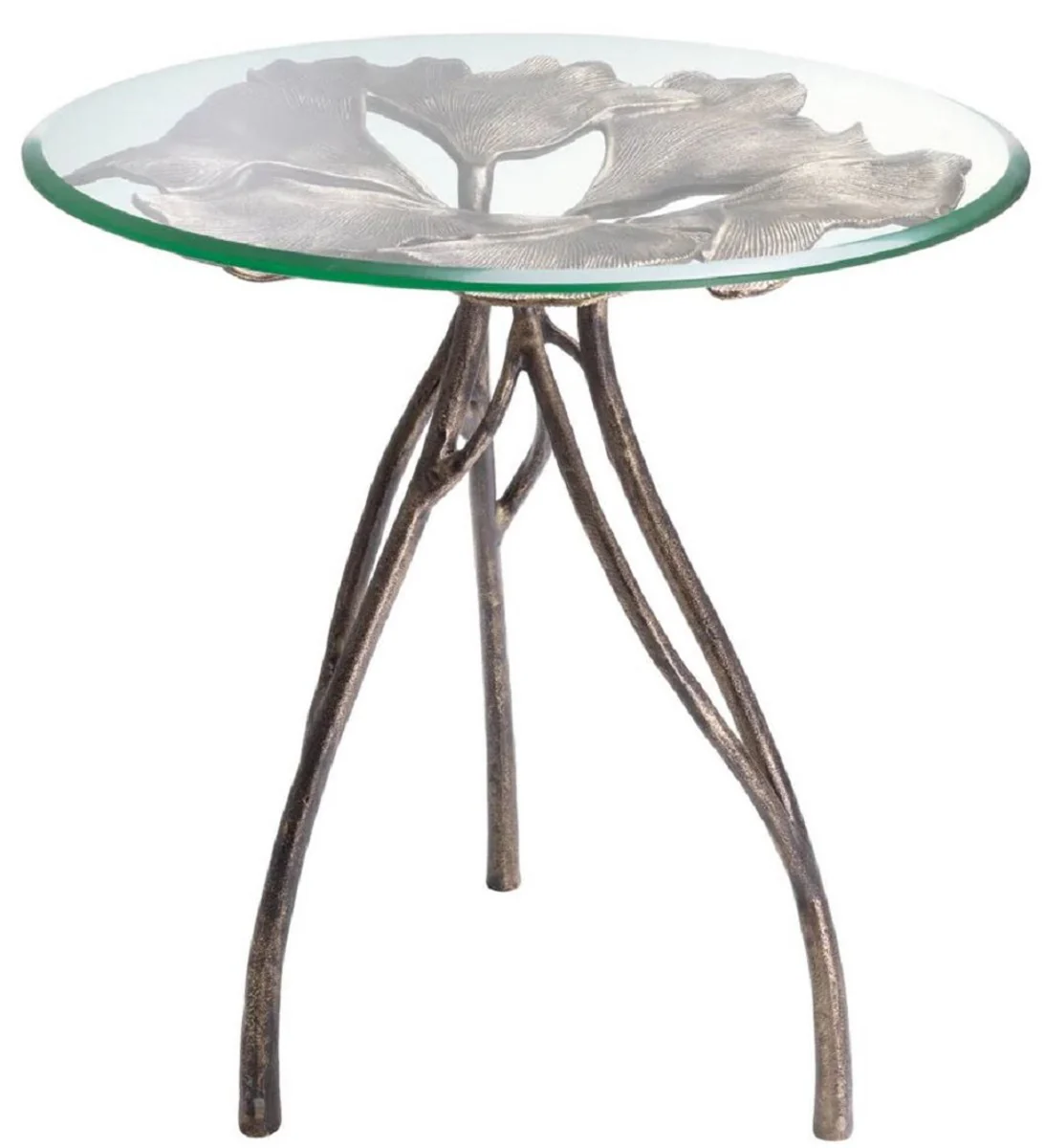Luxury side table vintage brass Ø 58 x H. 56.5 cm - Round aluminum table with glass top - Luxury furniture - Living room furniture - Hotel furniture - Luxury furnishings