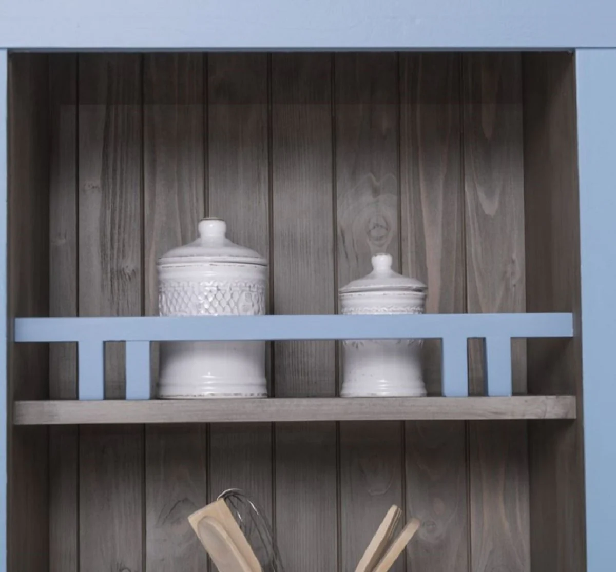 Country house style dining room cabinet light blue / gray 137 x 50 x H. 197 cm - solid wood kitchen cabinet - dining room furniture in country house style - country house style dining room furnishings