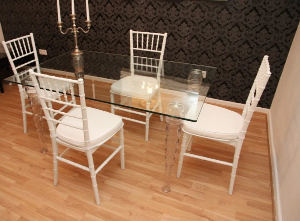 Designer Acrylic Dining Room Set White/White - Ghost Chair Table - Polycarbonate Furniture - 1 Table + 4 Chairs - Designer Furniture