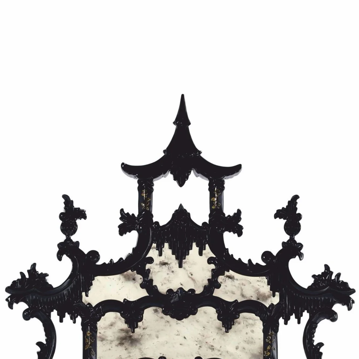 Luxury Baroque Chinese Style Mirror Black / Gold H. 134 cm - Baroque Style Furniture