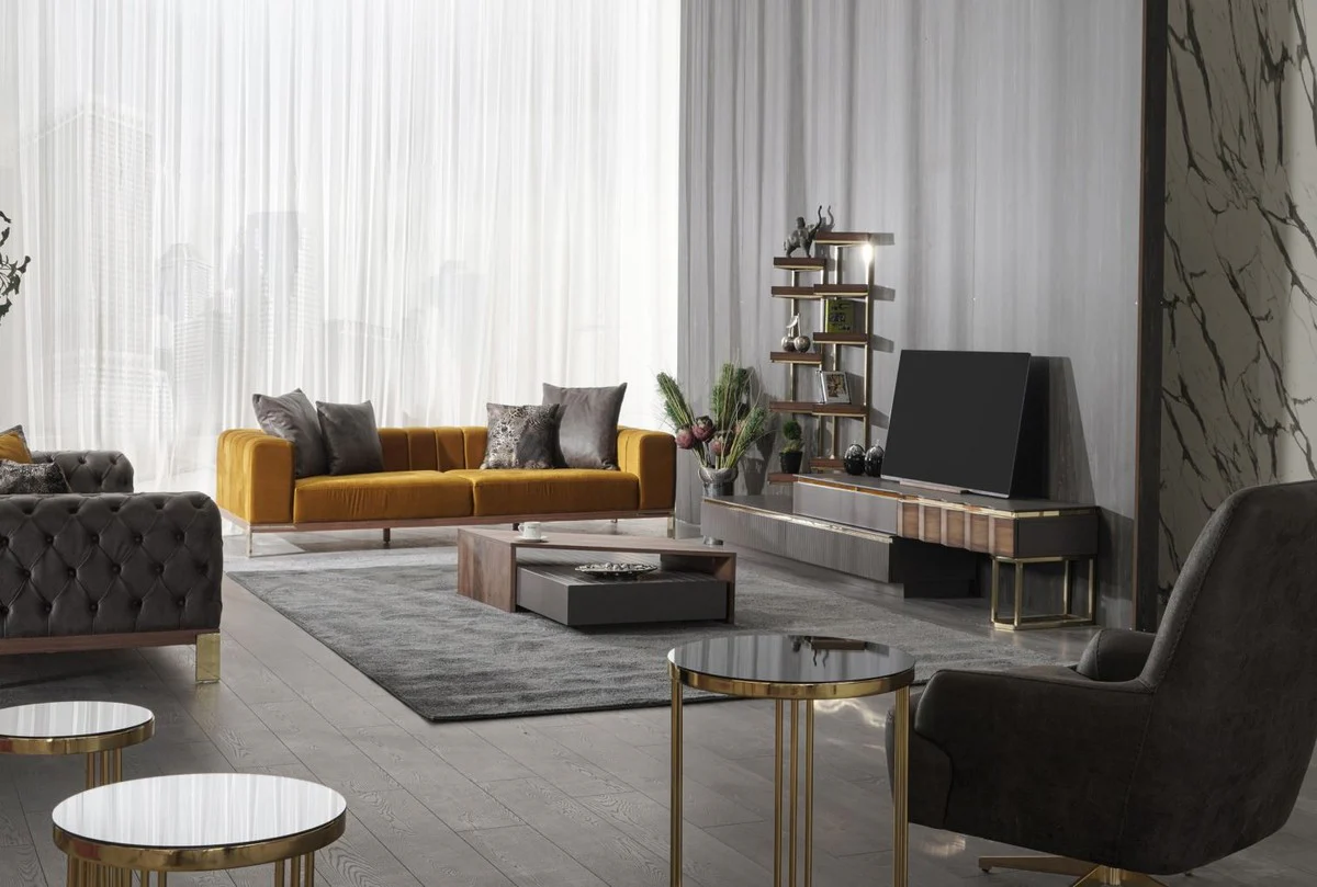 Luxury coffee table brown / gray 130 x 80 x H. 32 cm - Rectangular solid wood living room table - Living room furniture - Luxury furniture - Luxury furnishings