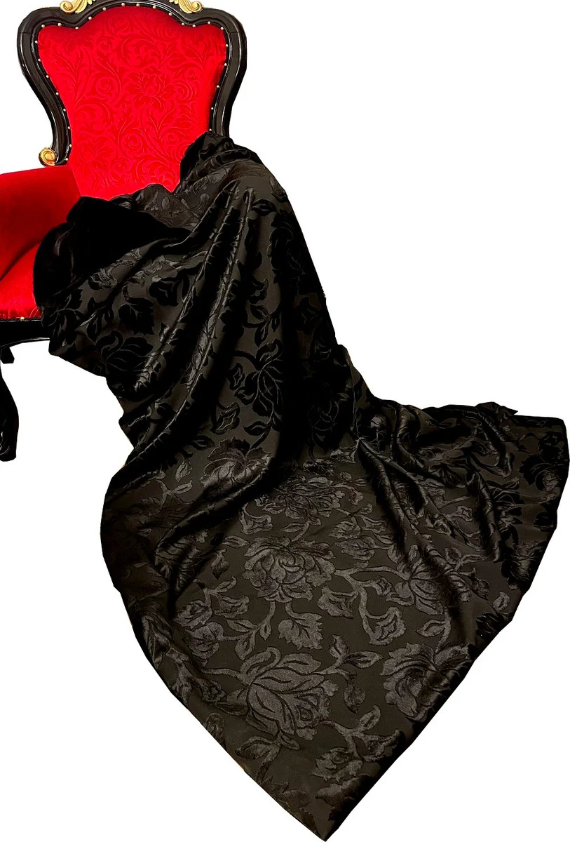 Luxury blanket Pompöös by Baroque black pattern / black by Harald Glööckler with elegant bouquet pattern fabric