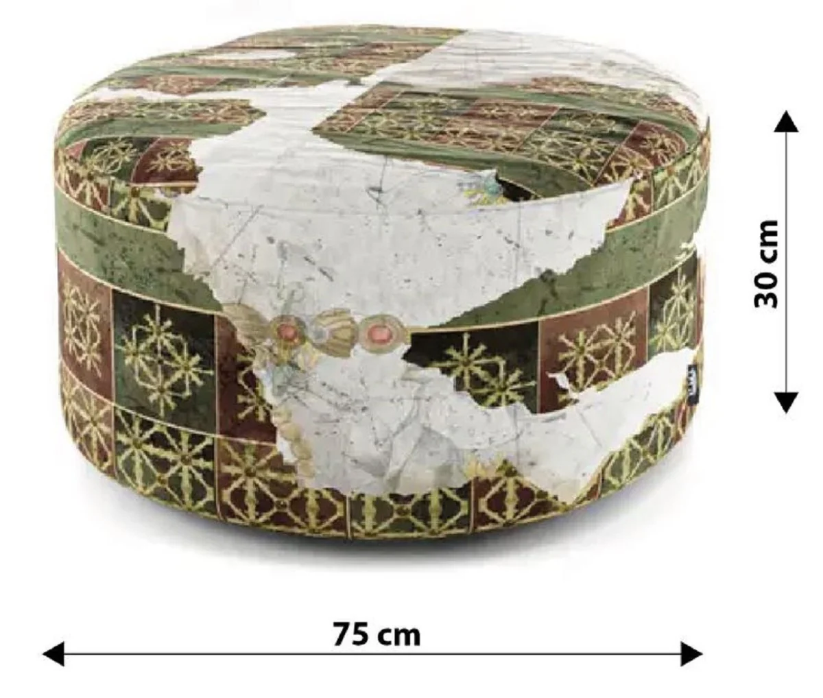 Luxury footstool green / multicolored Ø 75 x H. 30 cm - Round velvet stool - Living room furniture - Hotel furniture - Luxury furniture - Luxury furnishings