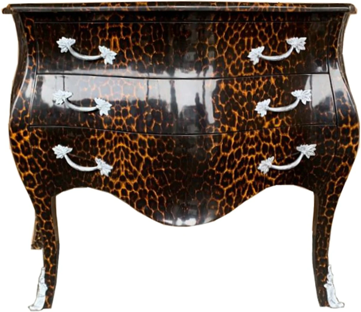 Baroque chest of drawers in leopard / silver with 3 drawers - furniture antique style