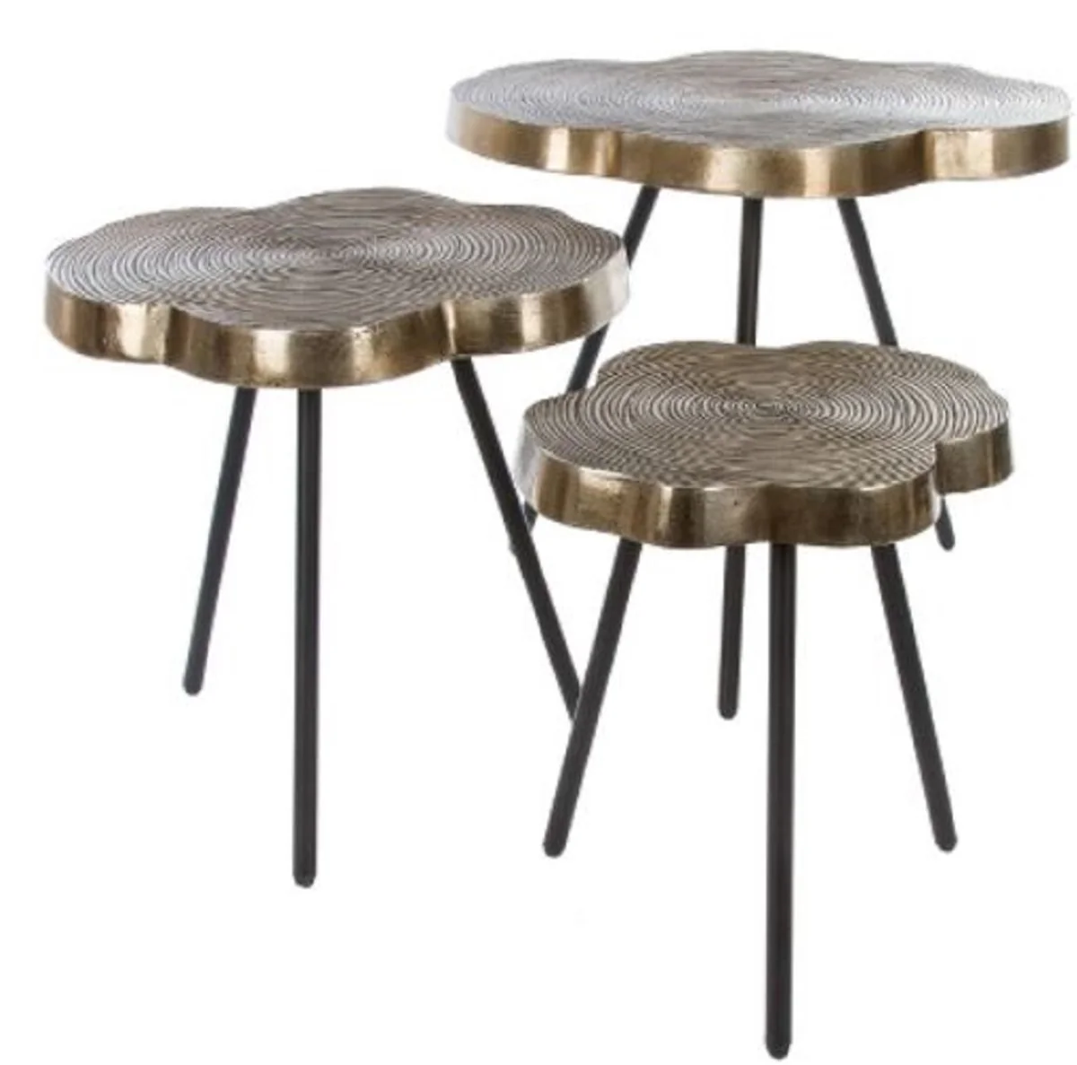 Luxury side table set bronze / black 57 x 50 x H. 52 cm - metal side tables in a tree disc design with an elaborate annual ring pattern in the table tops