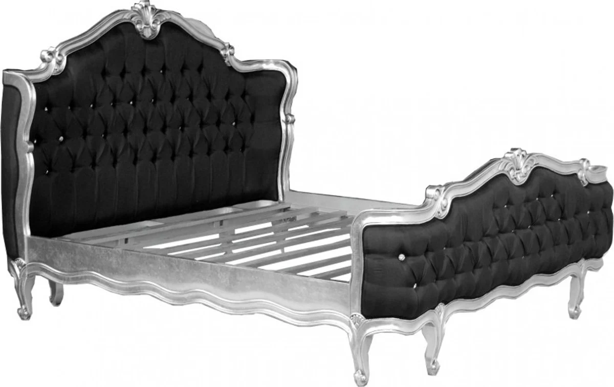 Baroque bed St. Tropez black / silver with bling bling glitter stones 180 x 200 cm from the luxury collection by Casa Padrino