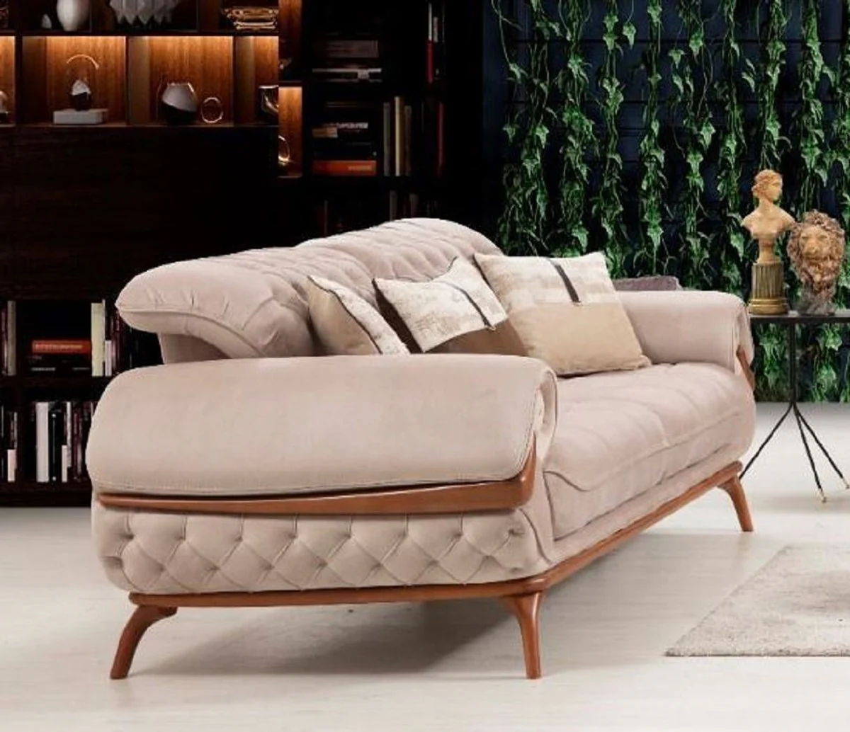 Luxury Chesterfield living room sofa with adjustable backrests beige / brown - Chesterfield living room furniture - Luxury living room furniture - Luxury furniture - Luxury furnishings