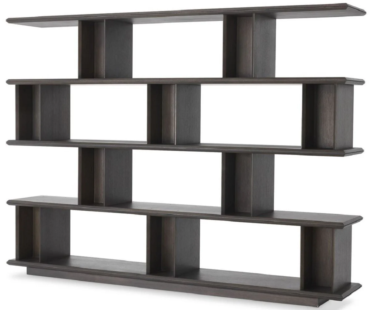 Luxury solid wood shelf cabinet mocha colors 230 x 40 x H. 170 cm - oak veneer cabinet - bookcase - luxury living room furniture
