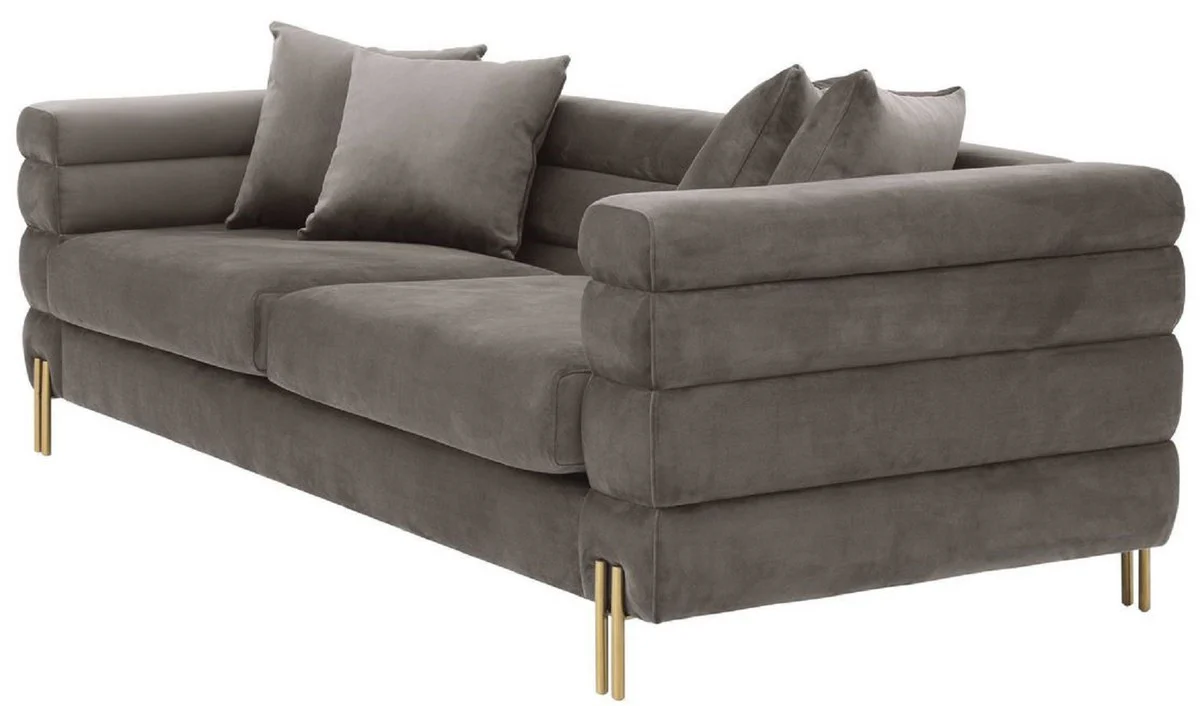 Luxury couch gray / brass 230 x 95 x H. 70.5 cm - living room sofa with elegant velvet fabric - luxury furniture