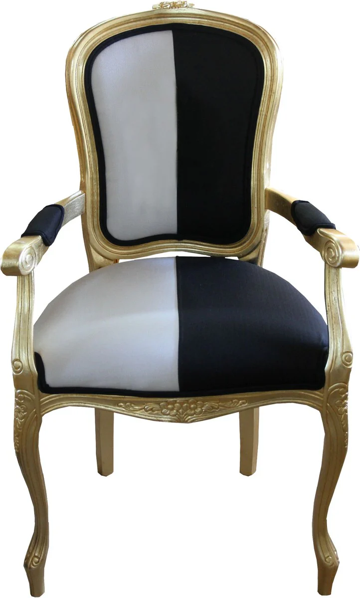Baroque dining room chair with armrests black / white / gold - designer chair - luxury quality