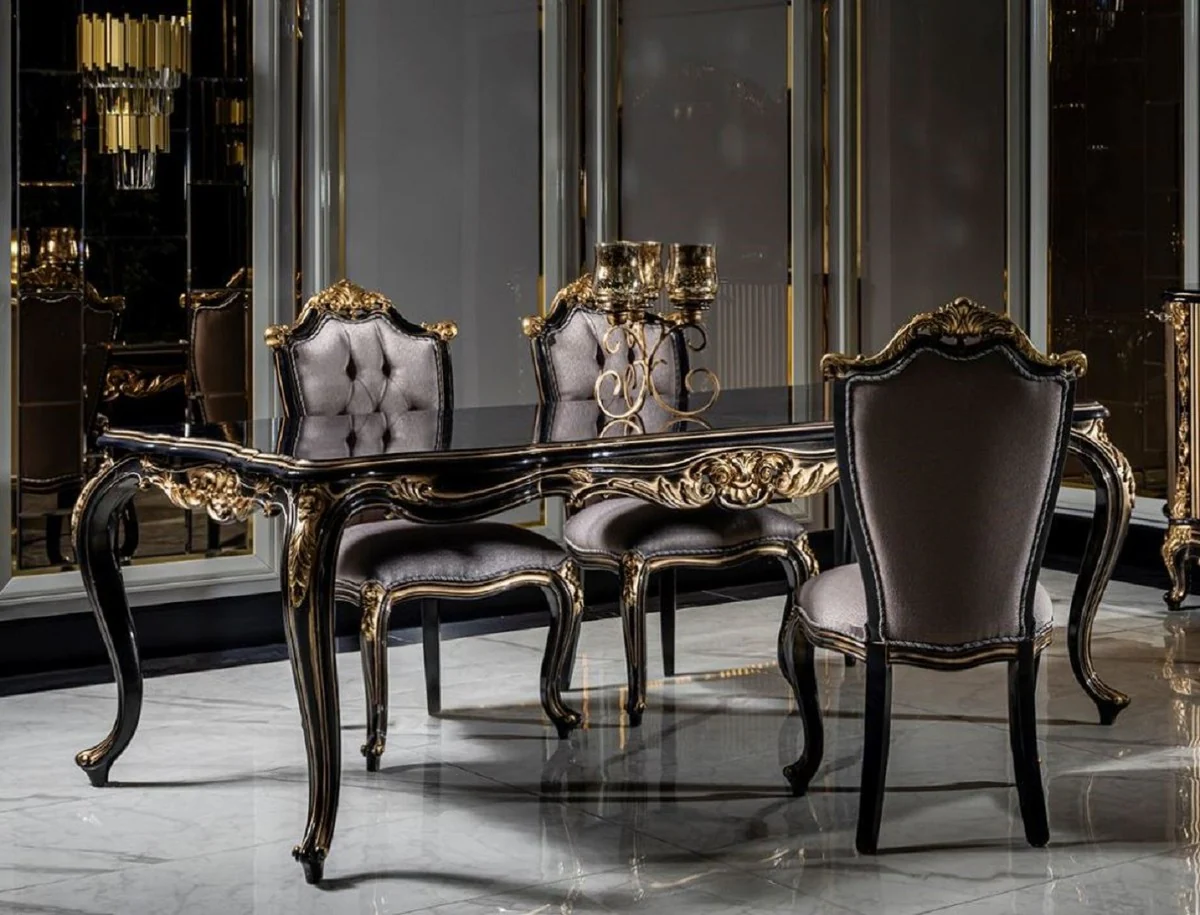 Luxury Baroque Dining Room Set Silver / Black / Gold - 1 Dining Table & 6 Dining Chairs - Baroque Dining Room Furniture - Noble & Magnificent