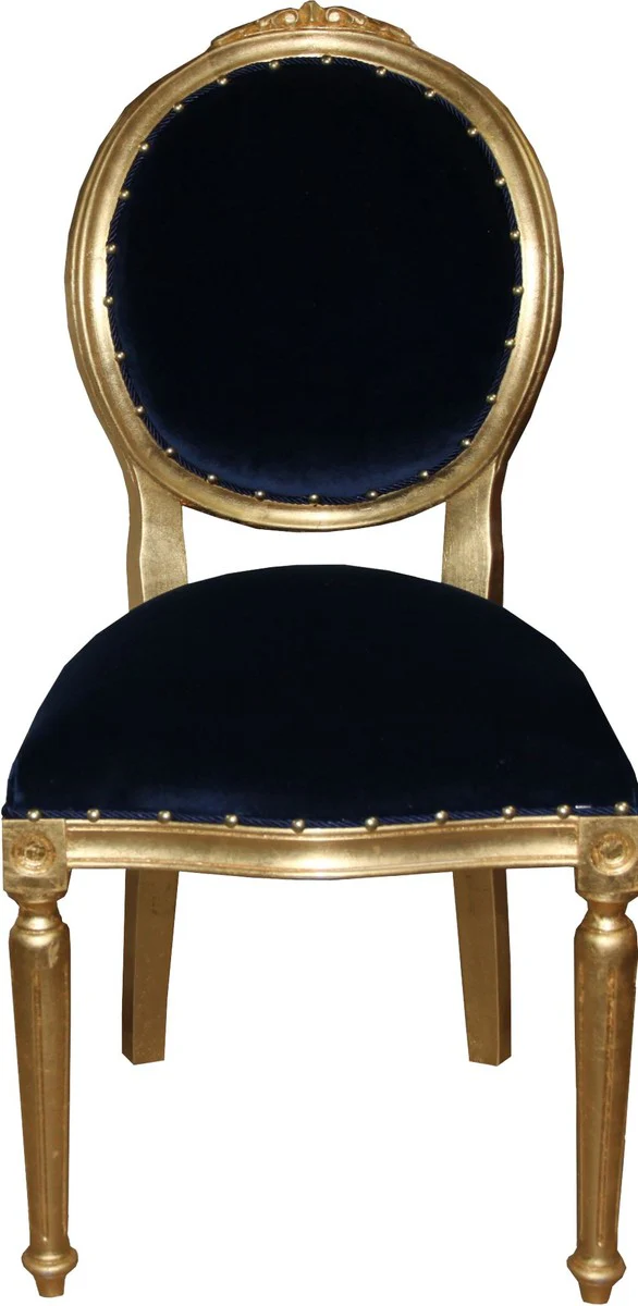 Baroque Medallion Luxury Dining Chair without Armrests in Royal Blue / Gold - Limited Edition