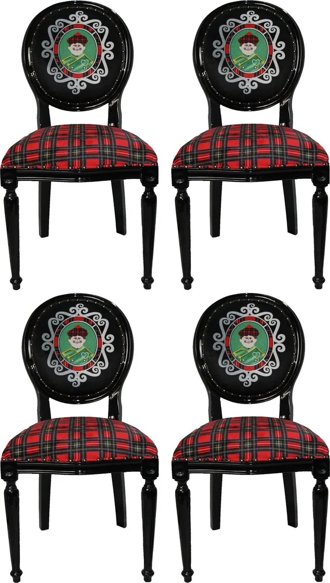Luxury Baroque Dining Room Set Scotland Man Multicolored / Black 48 x 50 x H. 98 cm - 4 handmade dining chairs - Baroque dining room furniture