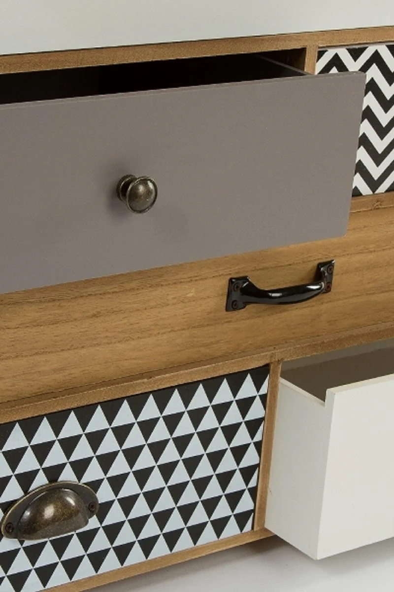 Luxury chest of drawers with 8 drawers light brown / multicolored 94 x 34 x H. 84 cm - chest of drawers in 70s design