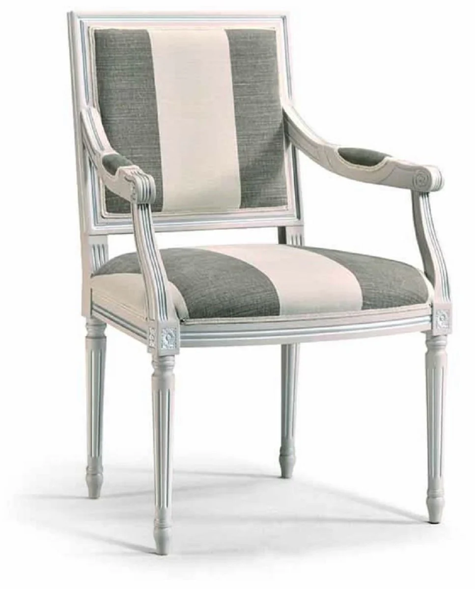 Luxury Baroque Dining Room Chair with Armrests Gray / White - Italian Baroque Furniture