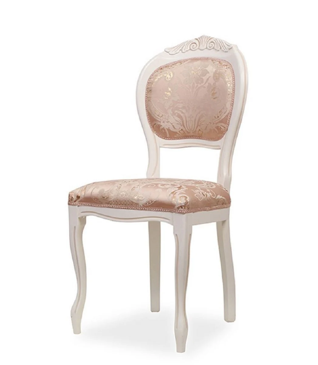Luxury baroque dining room chair pink / white H. 97 cm