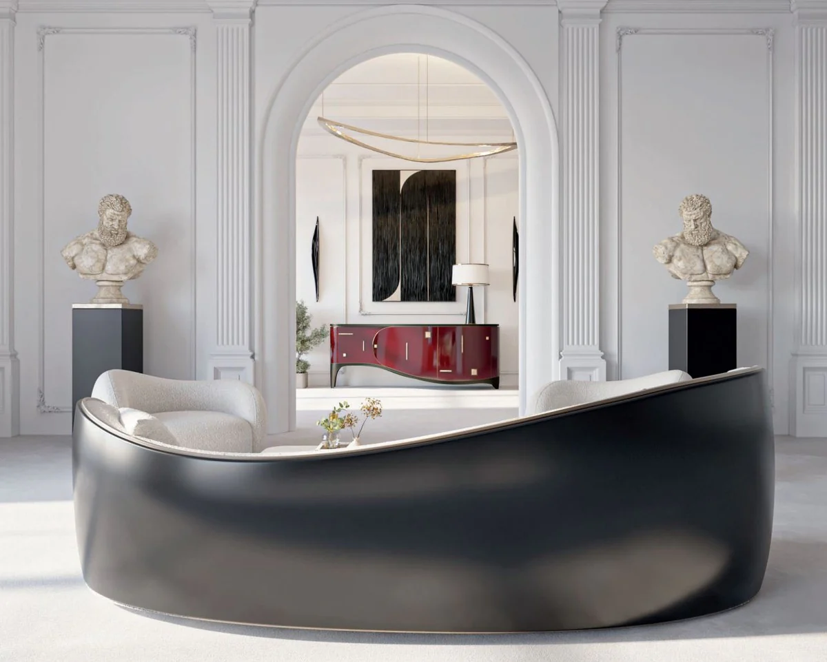 Luxury sofa white / black / silver 280 x 115 x H. 78 cm - living room sofa - hotel sofa - living room furniture - hotel furniture - luxury furniture