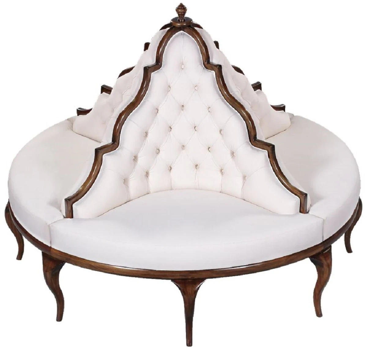 Luxury Baroque Round Sofa White / Dark Brown - Handcrafted Round Sofa - Baroque Hotel & Restaurant Furniture