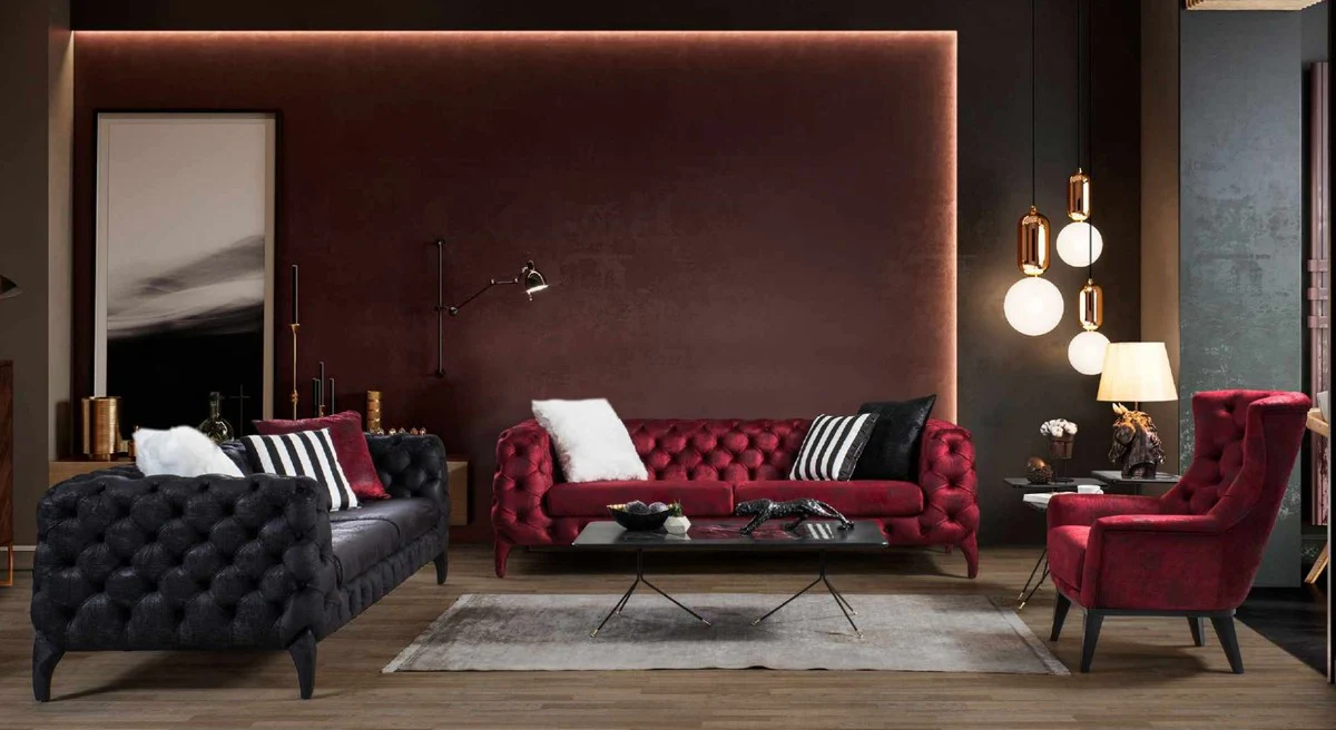 Luxury Chesterfield armchair Bordeaux red / black 85 x 85 x H. 95 cm - Living room armchair - Chesterfield living room furniture