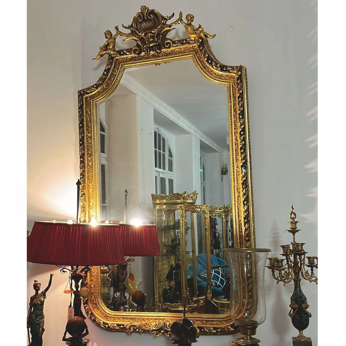 Barock Spiegel mit Engelsfiguren Gold H. 175 cm - Möbel im Barockstil