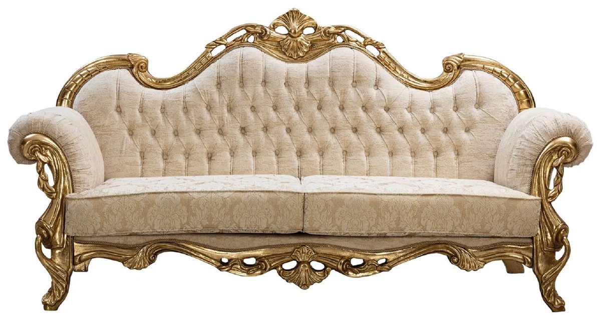 Luxury Baroque Sofa White / Gold 235 cm - Baroque Living Room Furniture